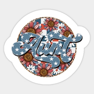 Retro Groovy Sunflower Aunt American 4th Of July Mom Womens Sticker